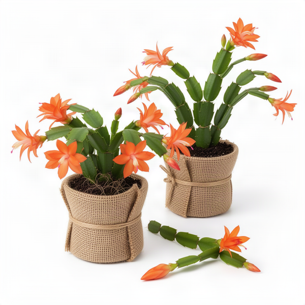 2 Live Salmon Christmas Cactus Plants, 4-7 Inch Indoor Houseplants, Decor