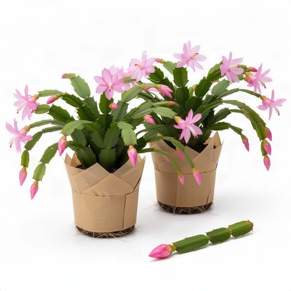 2 Live Pink Christmas Cactus Plants, 4-7 Inch Holiday Flower Houseplants