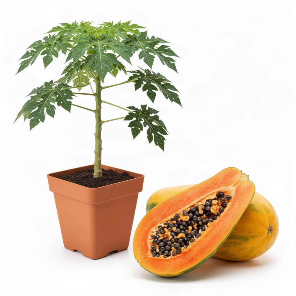 Live Papaya Fruit Tree In 4 Inch Pot, Well-Rooted Plant For Outdoor Gardens