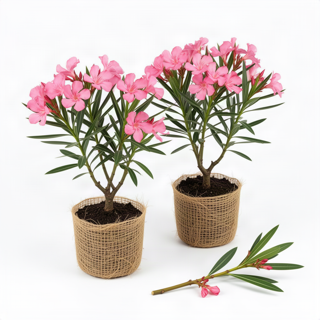 2 Pink Oleander Live Plants, 4-7 Inches Tall, Growing Into Bushy Shrubs