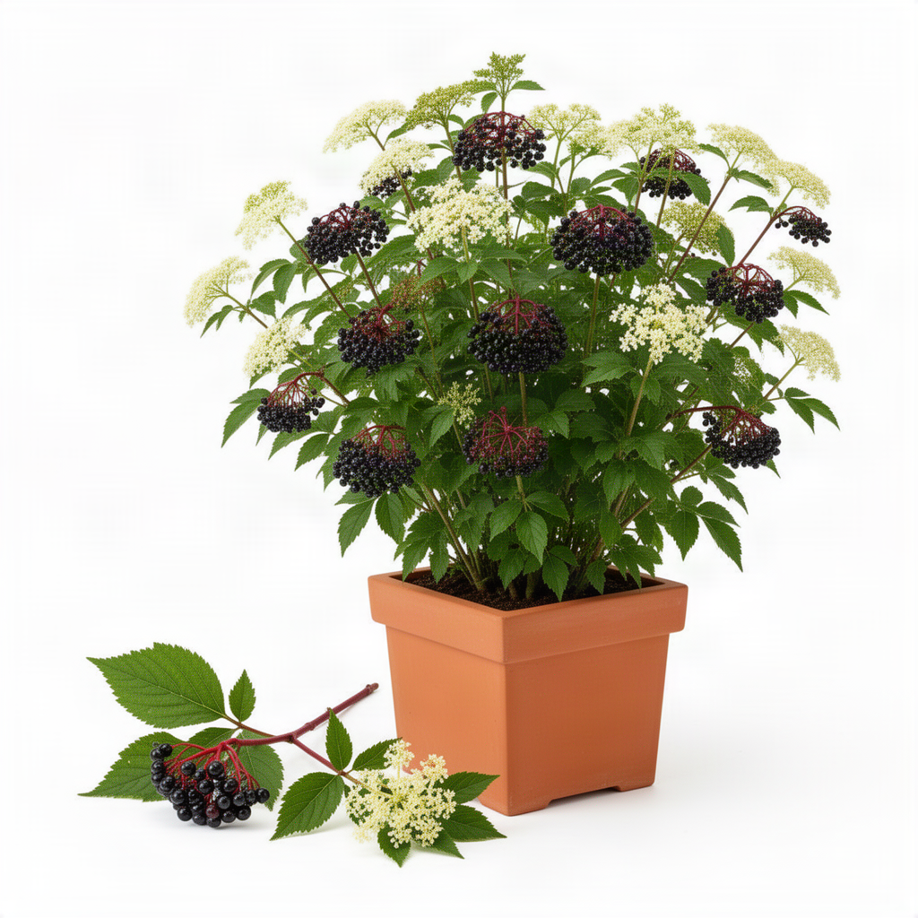 Live Black Elderberry Shrub In Quart Pot, 8-12 Inch Outdoor Garden Plant