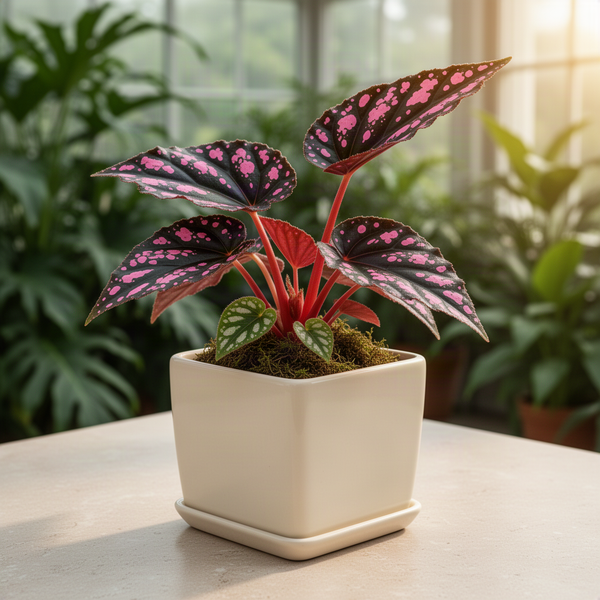 2 Live Pink Spot Begonia Maculata Plants, Angel Wing, 5-9 Inches Tall Set